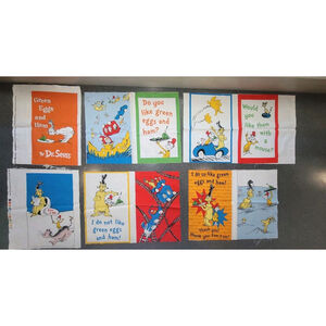 Dr Seuss Robert Kaufman Cotton Fabric Panel Green Eggs & Ham Cut PIECES LOT